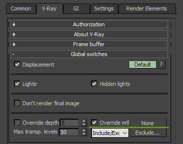 3D's Max VRay Render Settings: Override mtl
